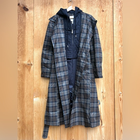 Avec Les Filles NWOT Plaid Trenchcoat Sz Large - Picture 6 of 11